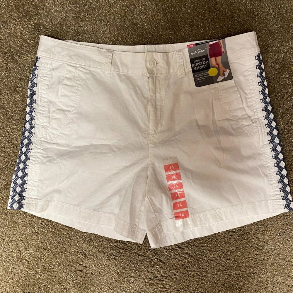 Eddie Bauer Juniper Ripstop Shorts Womens 14 White Stretch Embroidered Hiking